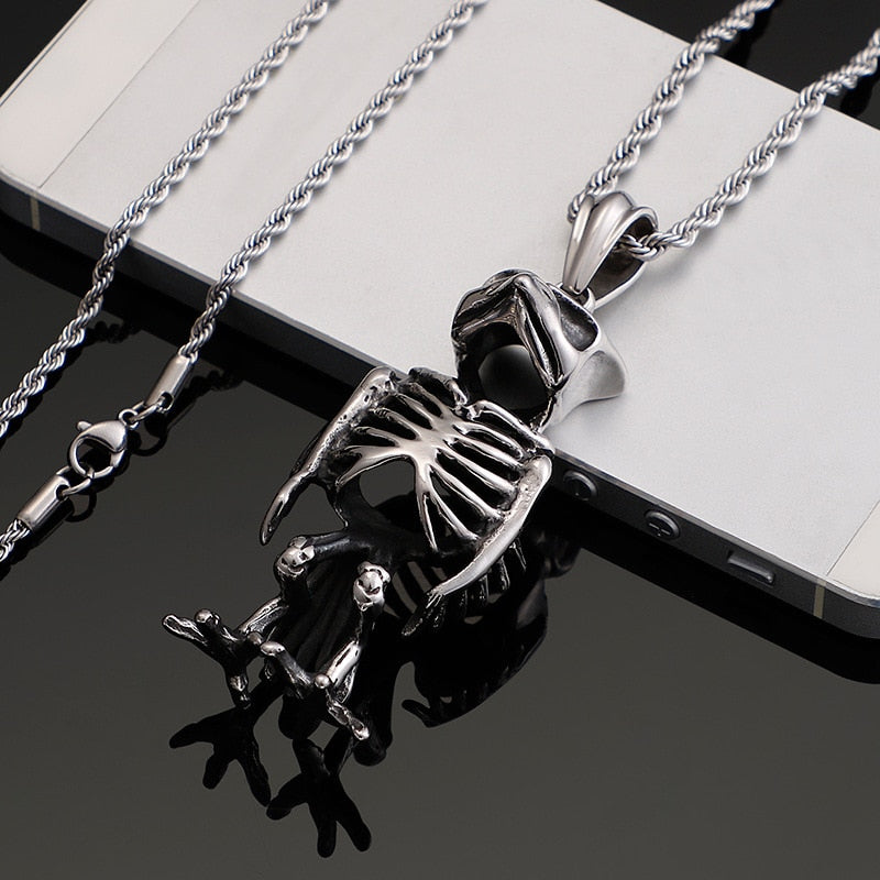 Titanium Steel Owl Skeleton Pendant