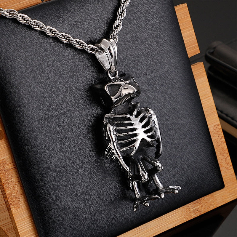 Titanium Steel Owl Skeleton Pendant