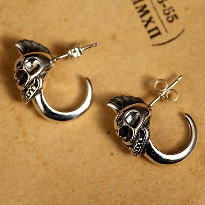 Cool 925 Sterling Silver Skull Stud Men Earrings