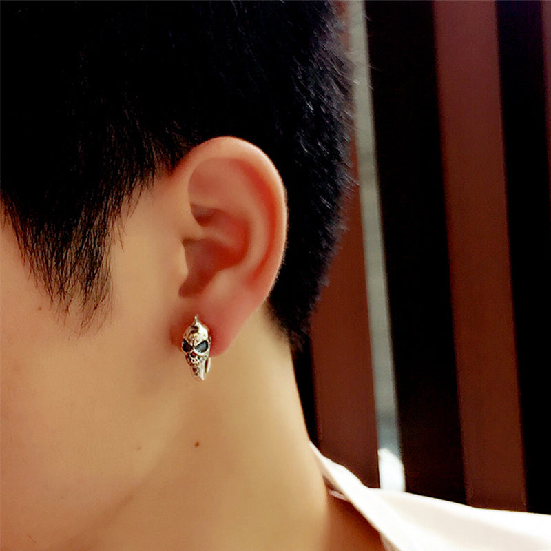 Cool 925 Sterling Silver Skull Stud Men Earrings