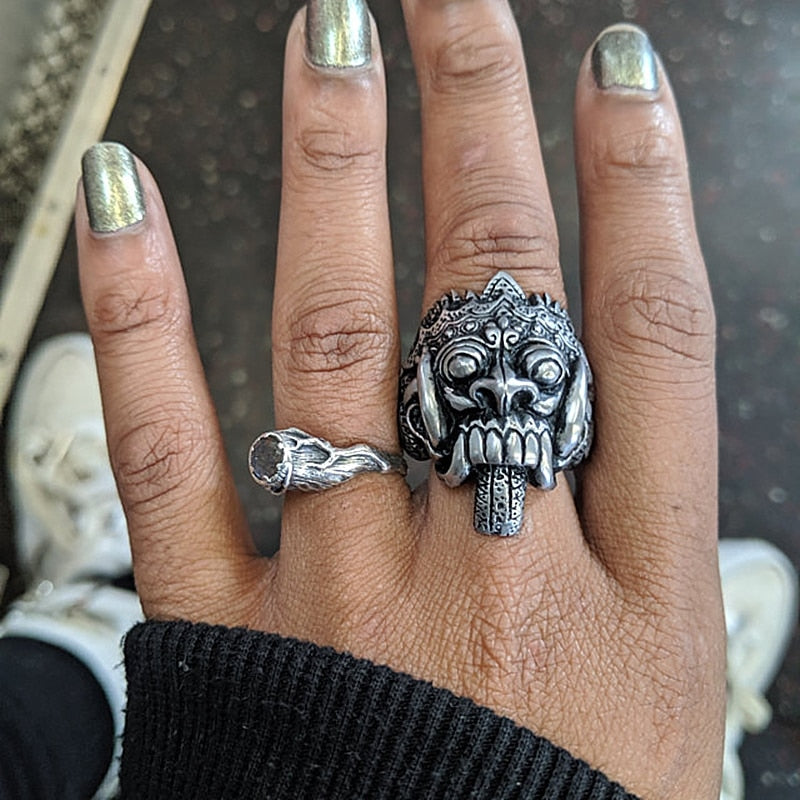 Stainless Steel Barong Bali Rock Skull Rings