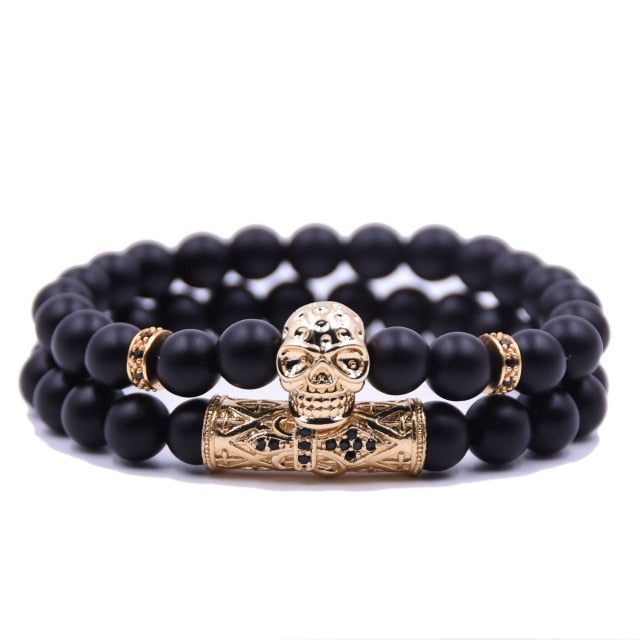 Natural Stone Beads Skull Bracelets