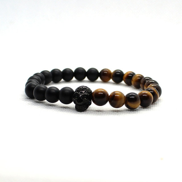 2 Pieces Set Stone Beads Crown Skull Bracelet. badass beads skull and crown bracelet. badass skull bracelets. badass skull jewelry. badass skull accessories. Skull bracelets for men. Christmas gifts for badass. Christmas gifts for bikers.