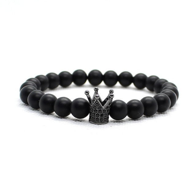2 Pieces Set Stone Beads Crown Skull Bracelet. badass beads skull and crown bracelet. badass skull bracelets. badass skull jewelry. badass skull accessories. Skull bracelets for men. Christmas gifts for badass. Christmas gifts for bikers.