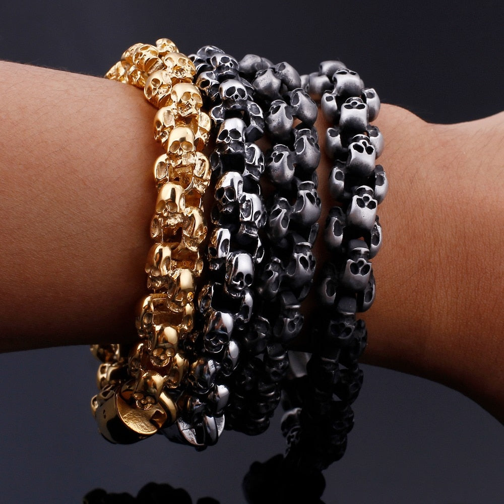 High Quality Stainless Steel Punk Rock Skull Bracelet