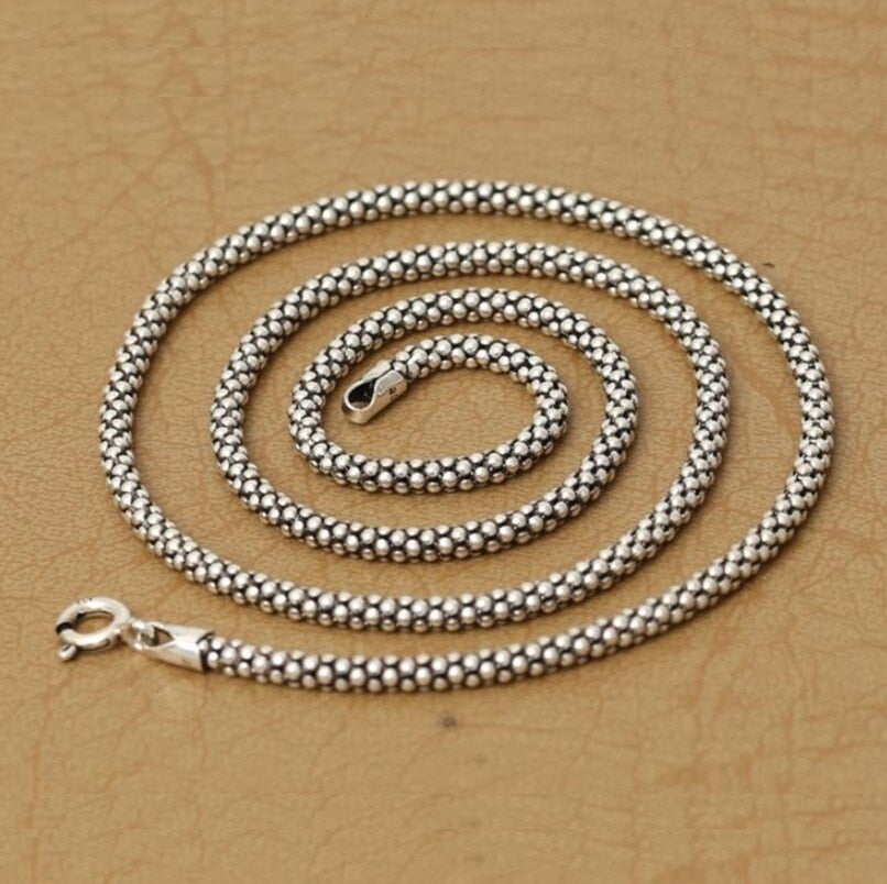 Real Silver 3mm Corn Chain Necklace