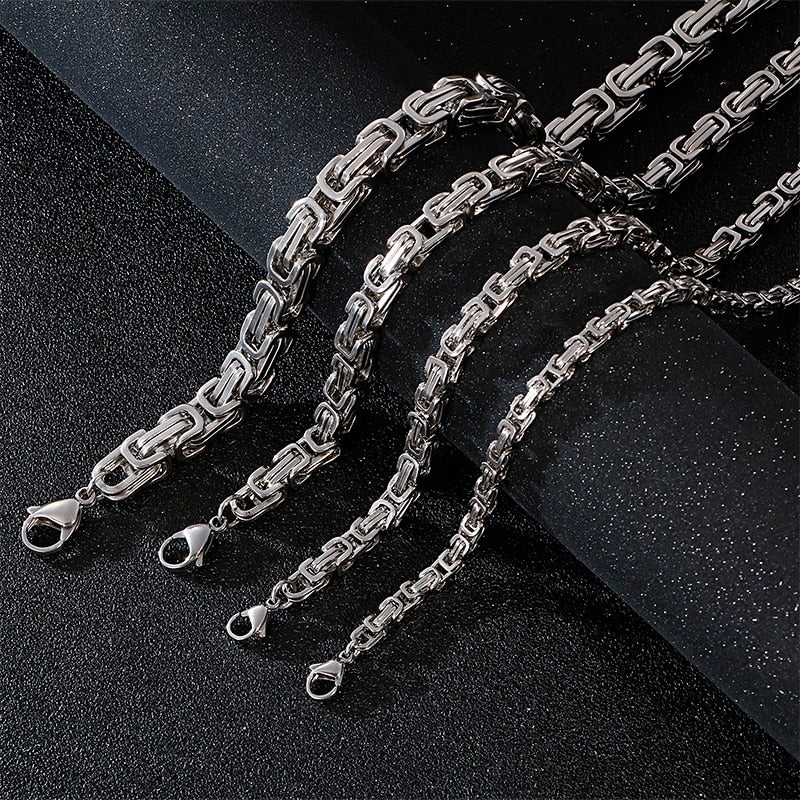 Men Stainless Steel Byzantine Box Chain