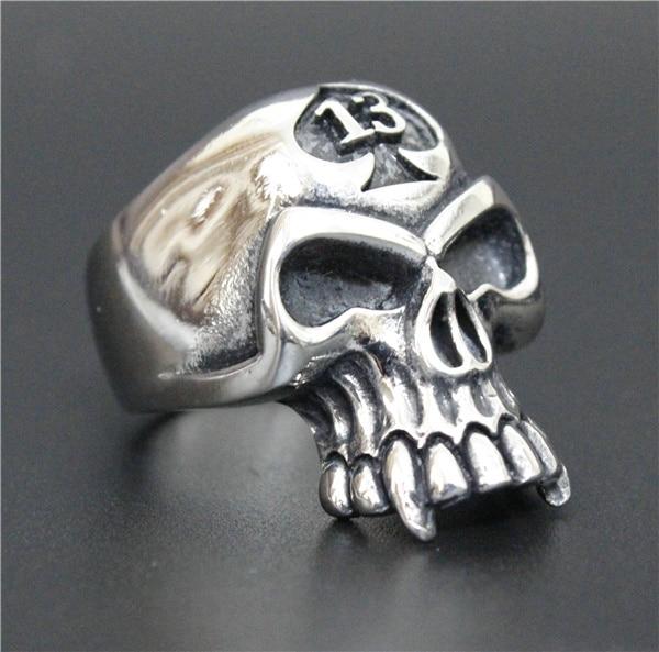 Stainless Steel Lucky 13 Biker Skull Ring