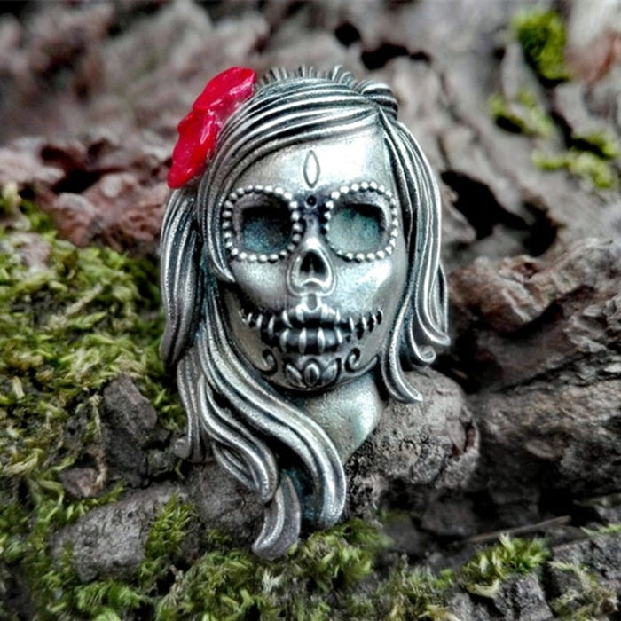Unique 316L Stainless Steel Flower Sugar Skull Ring