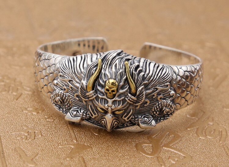 Huge Hawk Heavy Solid 925 Sterling Silver Cuff Skull Bracelet