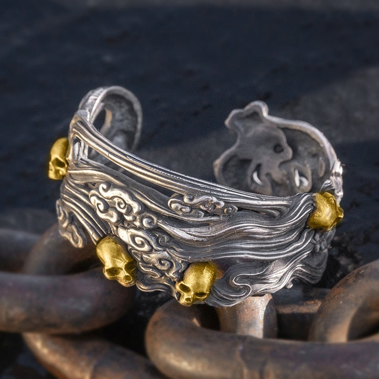 Biker Heavy 999 Sterling Silver Men Cuff Bracelet