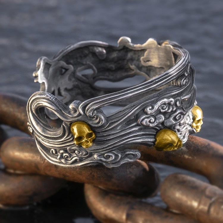 Biker Heavy 999 Sterling Silver Men Cuff Bracelet