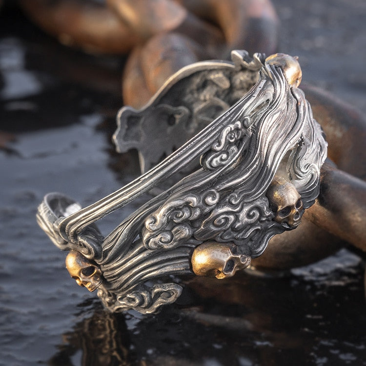 Biker Heavy 999 Sterling Silver Men Cuff Bracelet