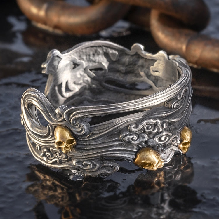 Biker Heavy 999 Sterling Silver Men Cuff Bracelet