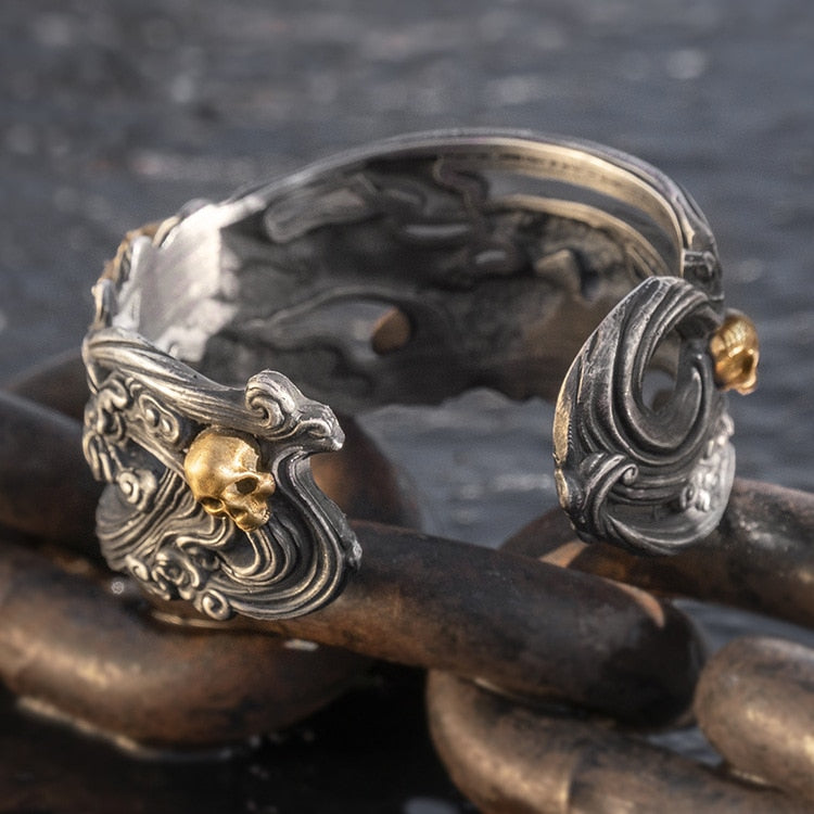Biker Heavy 999 Sterling Silver Men Cuff Bracelet