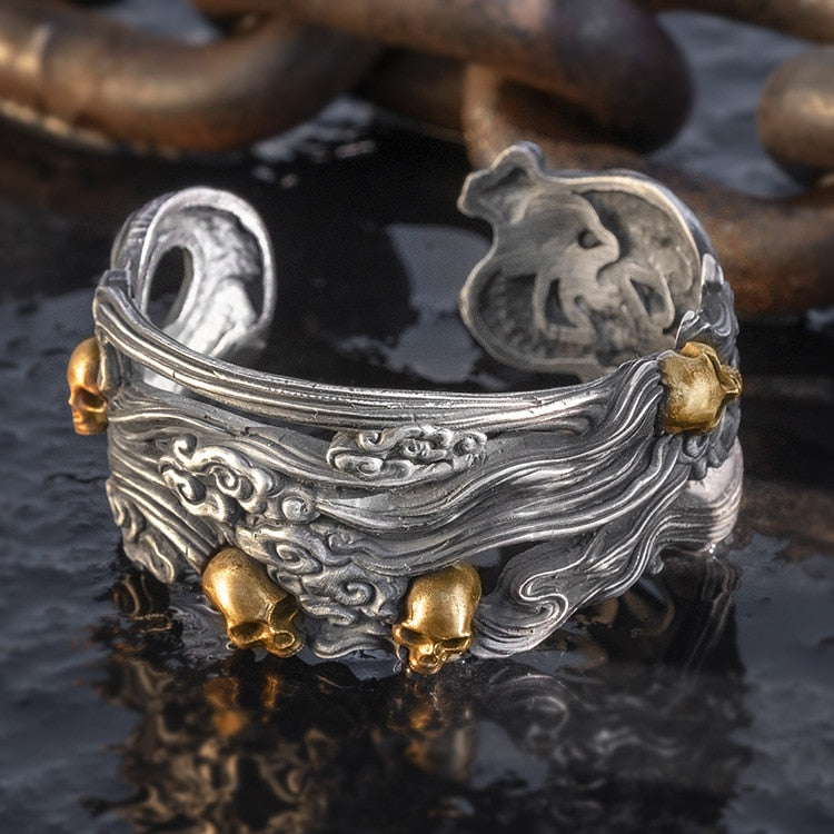 Biker Heavy 999 Sterling Silver Men Cuff Bracelet