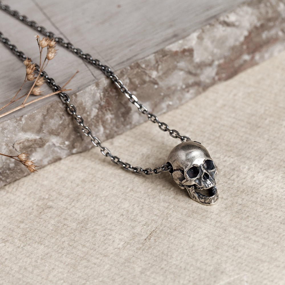 Big to Small 925 Sterling Silver Skull Pendants. Badass skull pendants. Badass skull jewlwelry. Badass biker jewelry. Badass skull accessories.