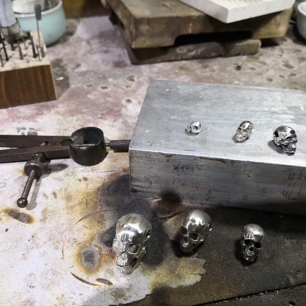 Big to Small 925 Sterling Silver Skull Pendants. Badass skull pendants. Badass skull jewlwelry. Badass biker jewelry. Badass skull accessories.
