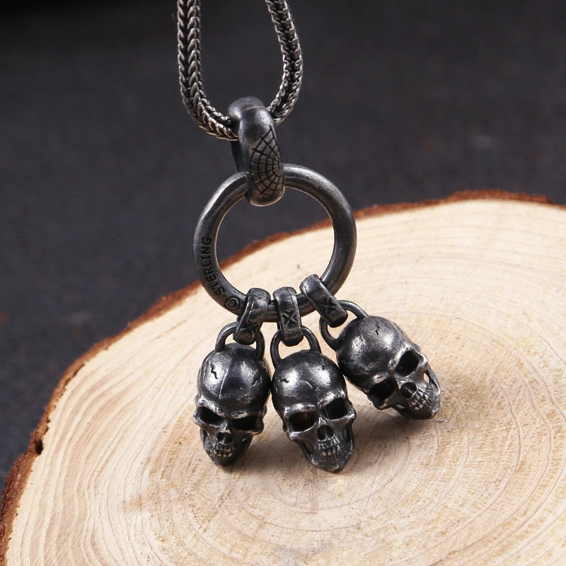 925 Sterling Silver Black Skull Pendant