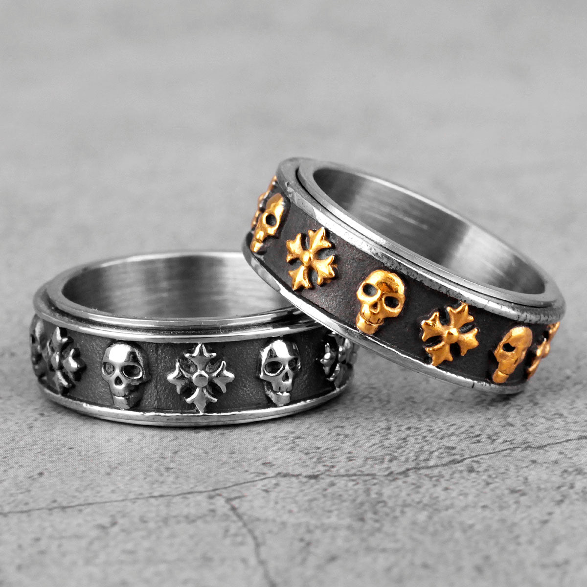Cross Skull Retro Rotatable Men Rings