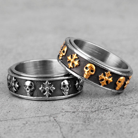 Cross Skull Retro Rotatable Men Rings