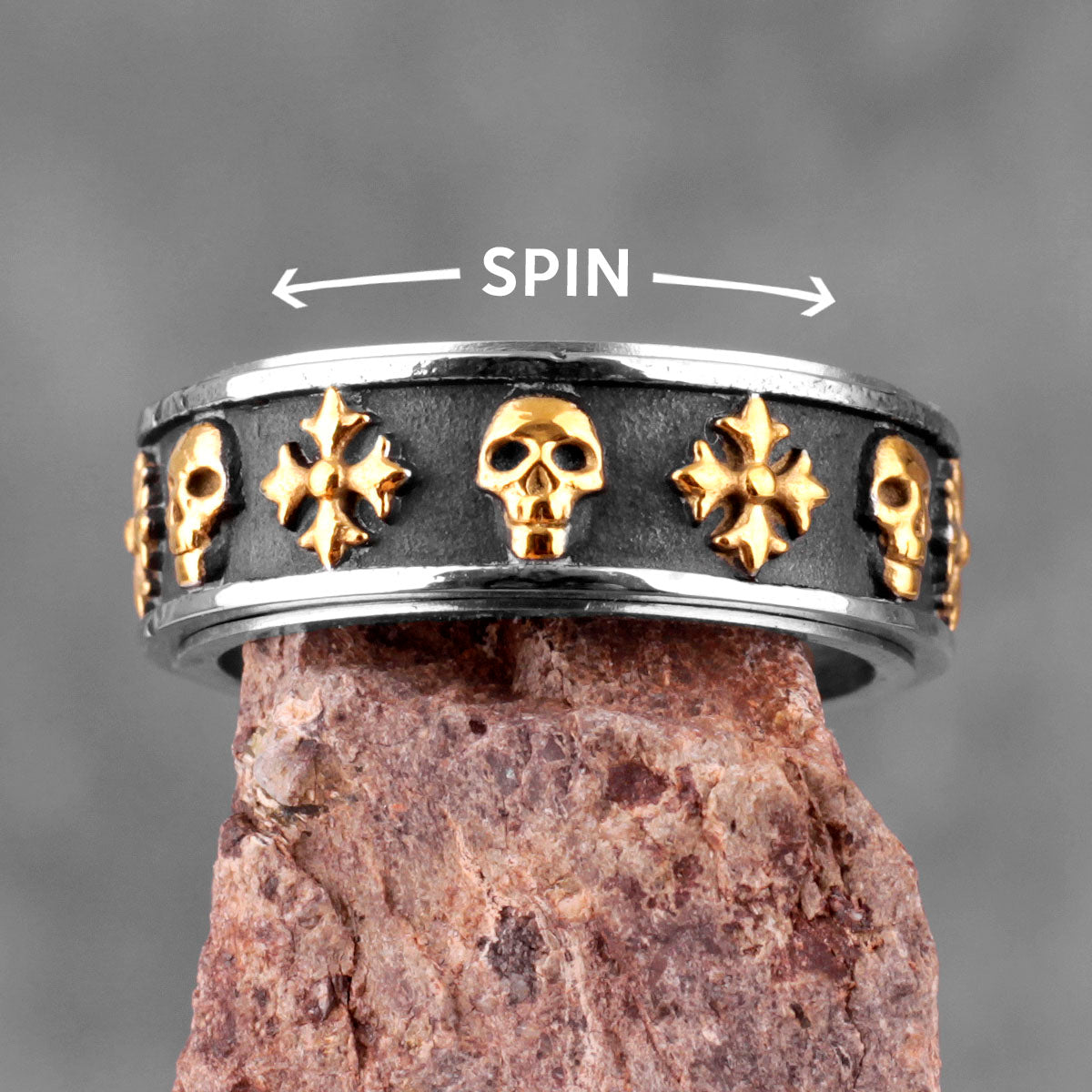 Cross Skull Retro Rotatable Men Rings