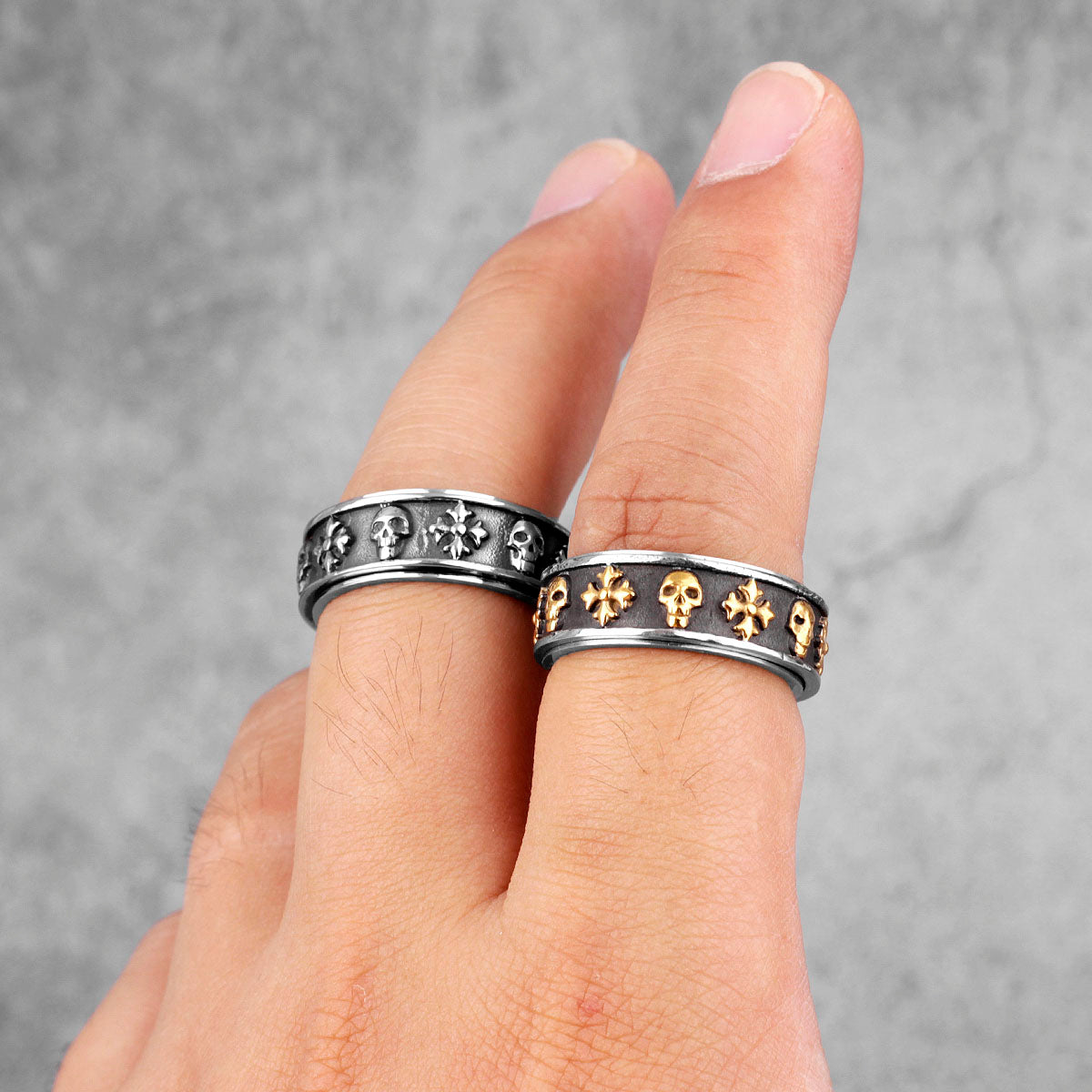 Cross Skull Retro Rotatable Men Rings