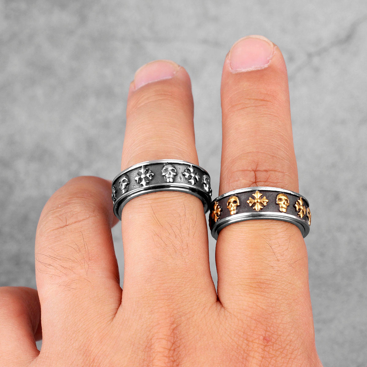 Cross Skull Retro Rotatable Men Rings