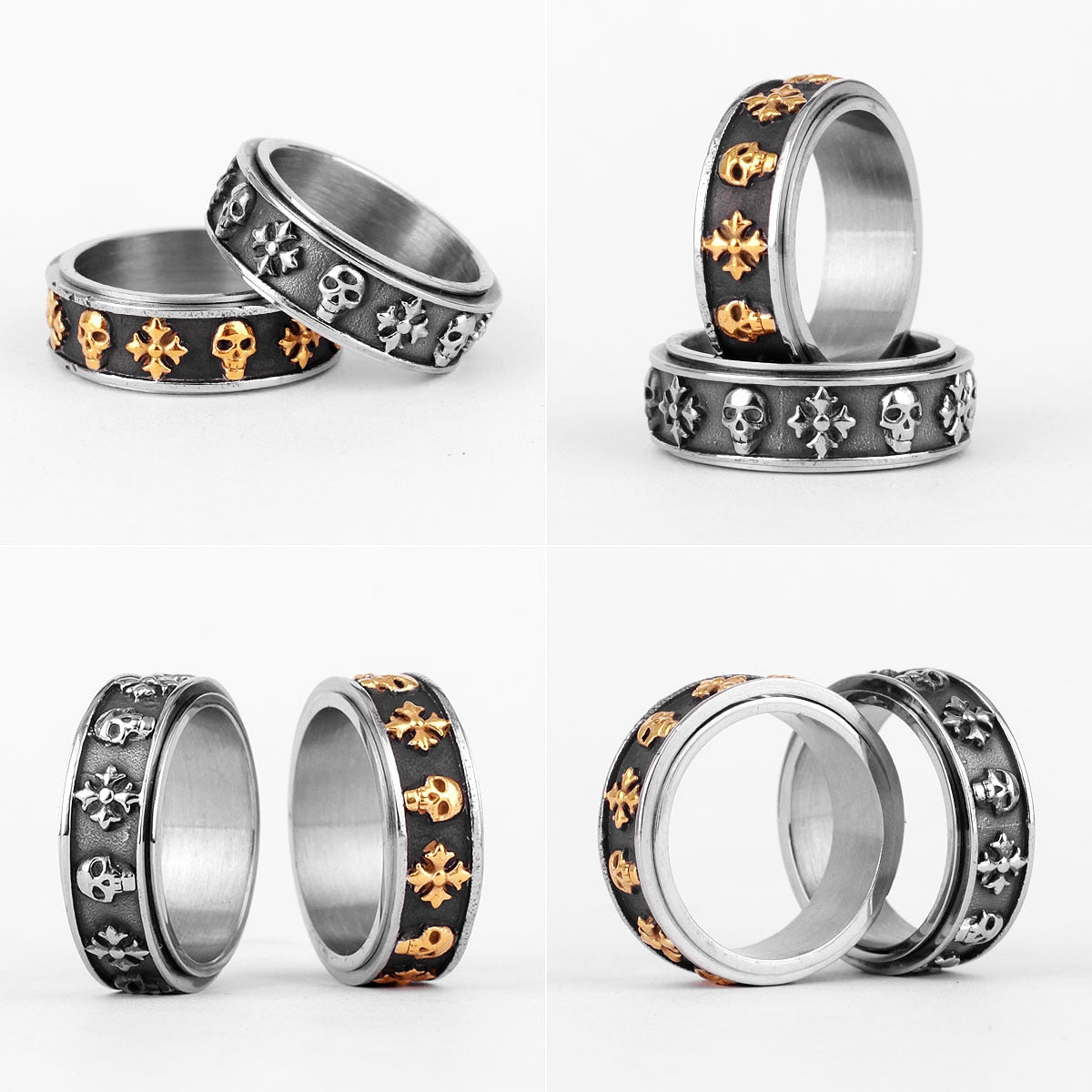 Cross Skull Retro Rotatable Men Rings