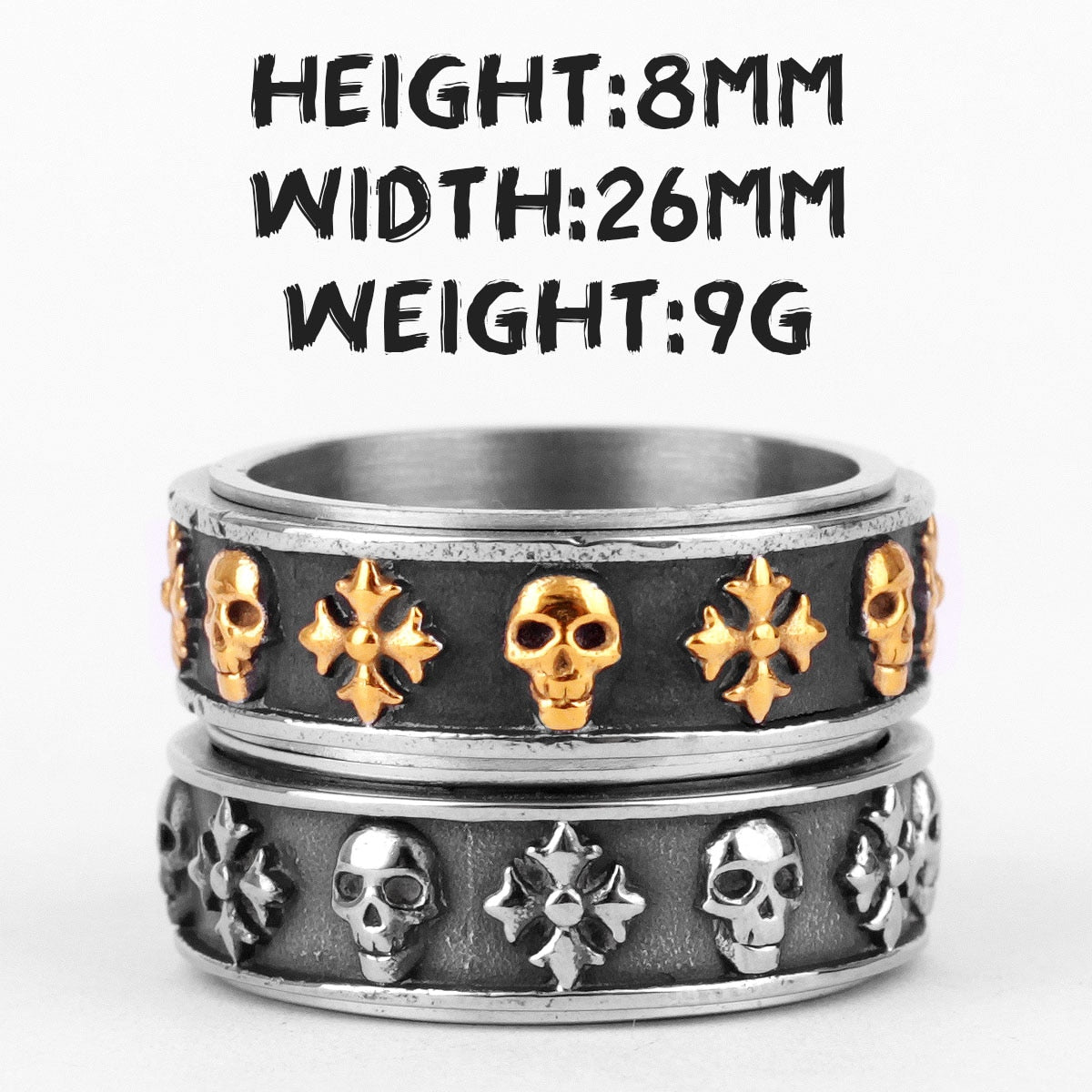 Cross Skull Retro Rotatable Men Rings