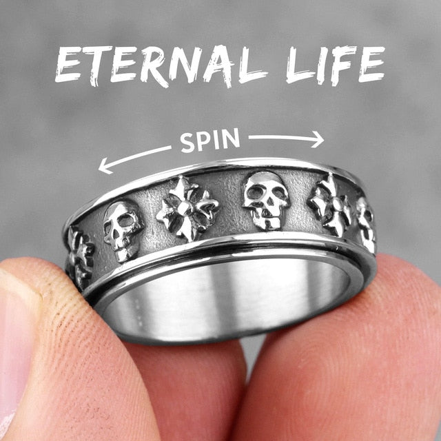 Cross Skull Retro Rotatable Men Rings
