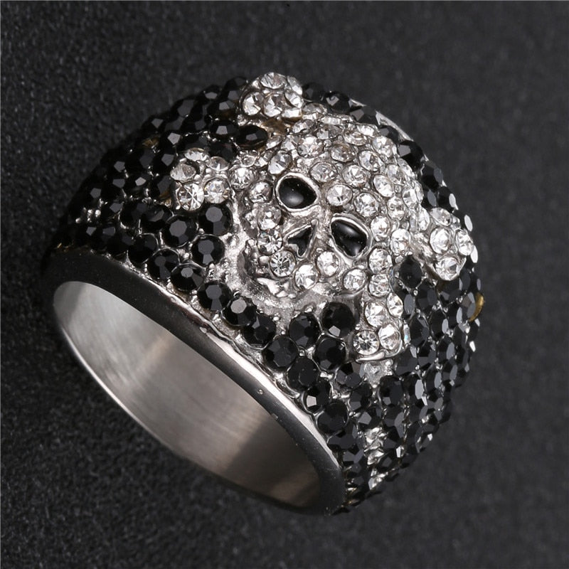 Rock Star Cubic Zirconia Stainless Steel Skull Rings