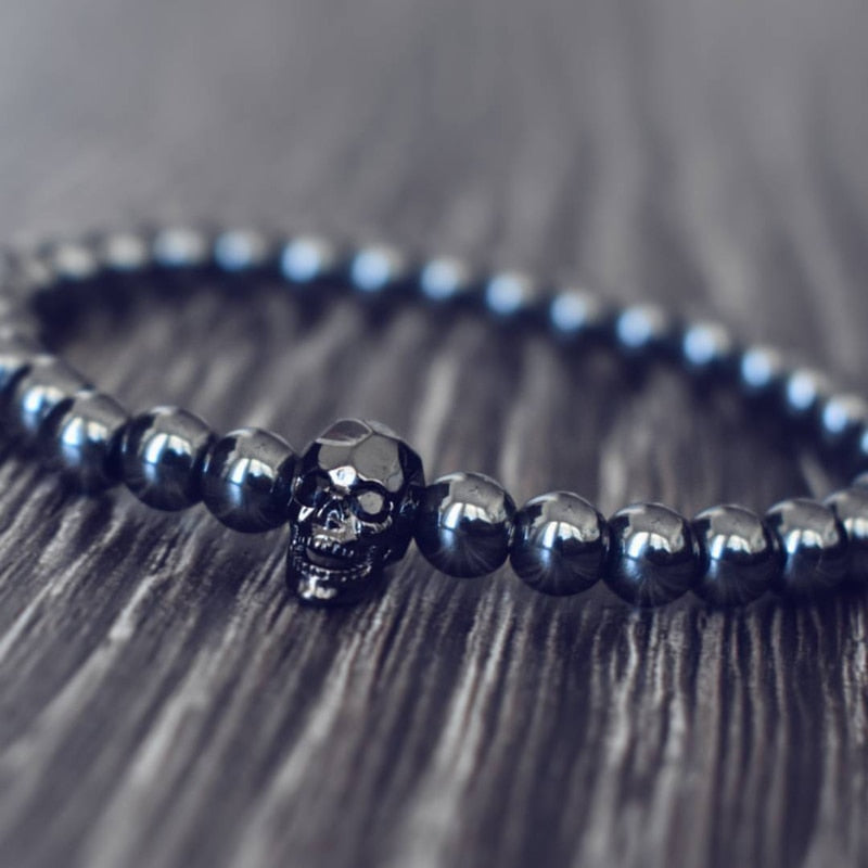 Black Hematite Stone Bead Skull Bracelet