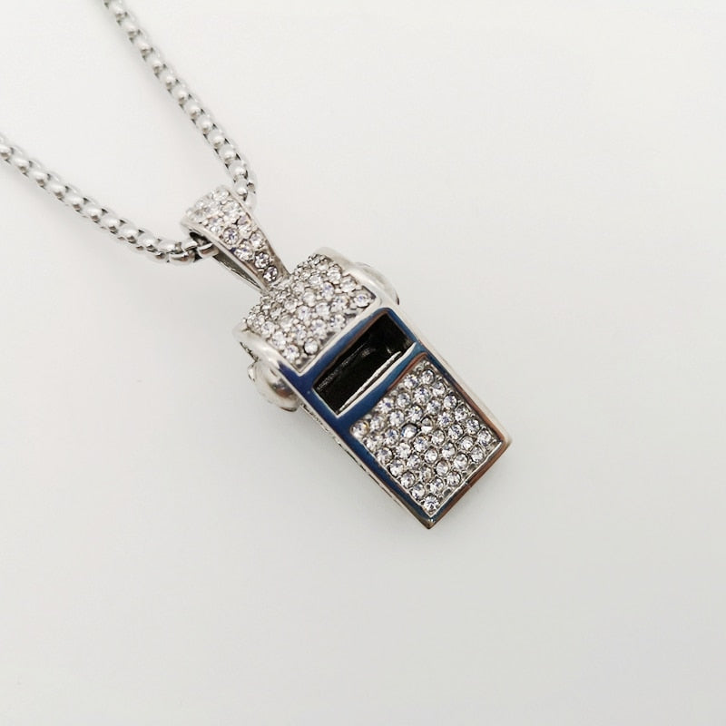 Full Cubic Zirconia Stones Whistle Skull Necklace
