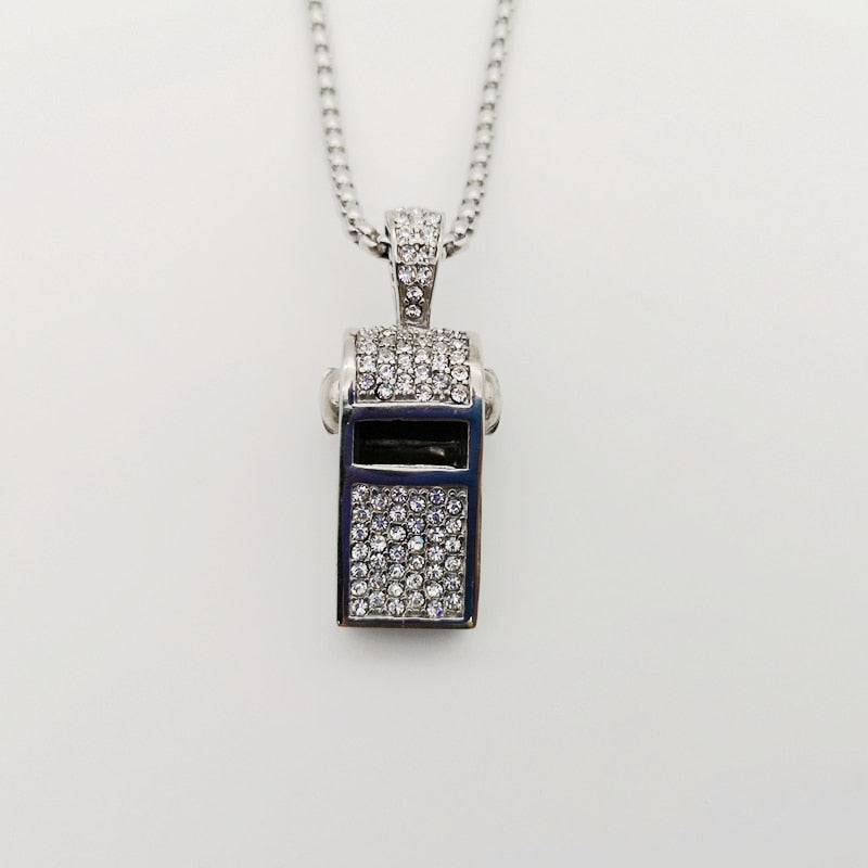 Full Cubic Zirconia Stones Whistle Skull Necklace