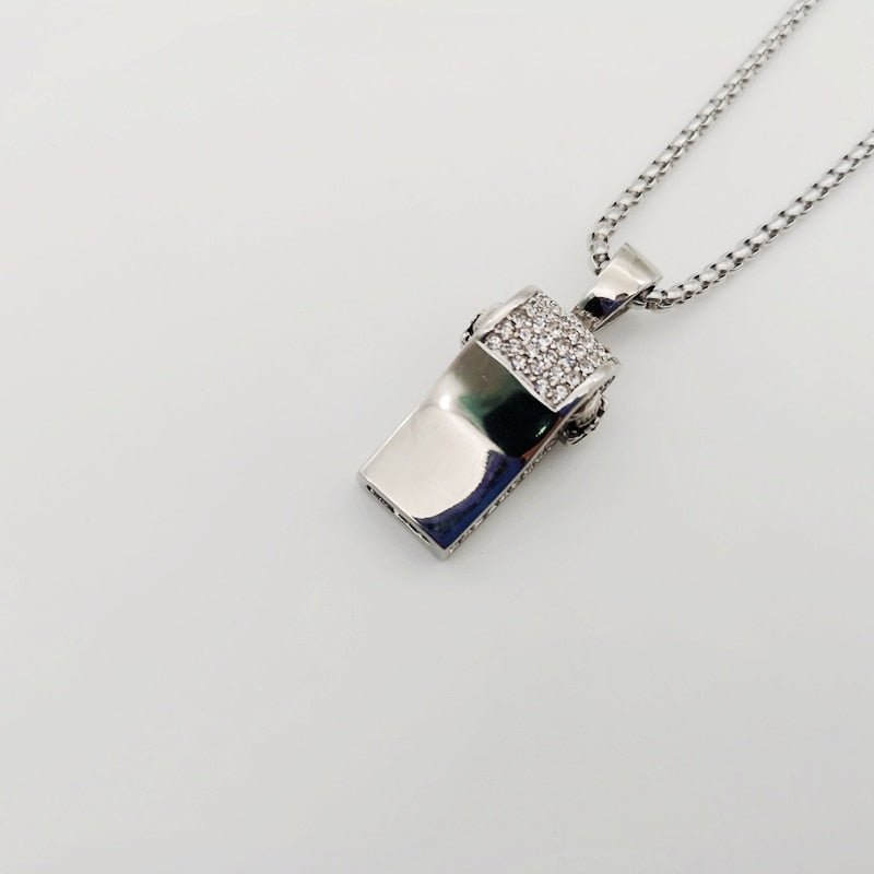 Full Cubic Zirconia Stones Whistle Skull Necklace
