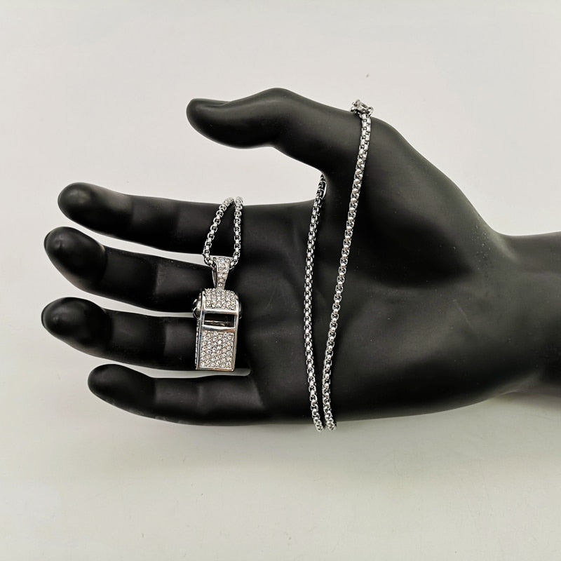 Full Cubic Zirconia Stones Whistle Skull Necklace