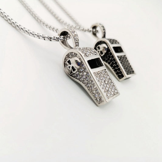 Full Cubic Zirconia Stones Whistle Skull Necklace