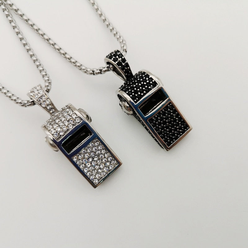 Full Cubic Zirconia Stones Whistle Skull Necklace