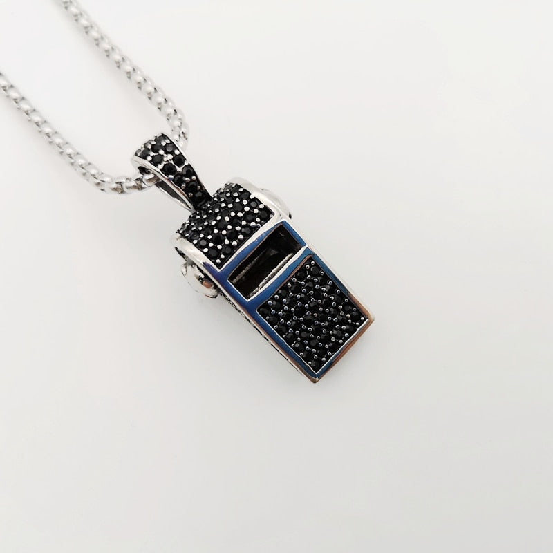 Full Cubic Zirconia Stones Whistle Skull Necklace