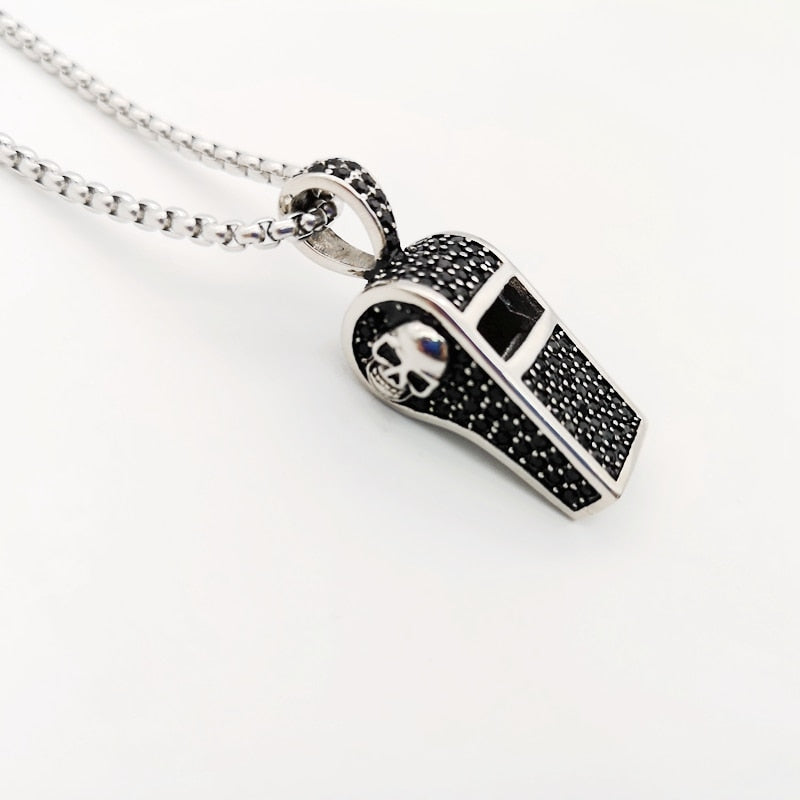 Full Cubic Zirconia Stones Whistle Skull Necklace