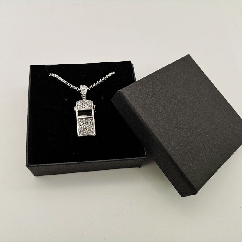 Full Cubic Zirconia Stones Whistle Skull Necklace