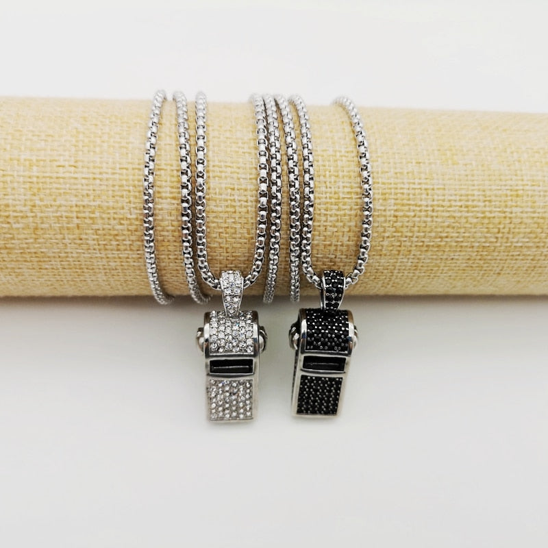 Full Cubic Zirconia Stones Whistle Skull Necklace