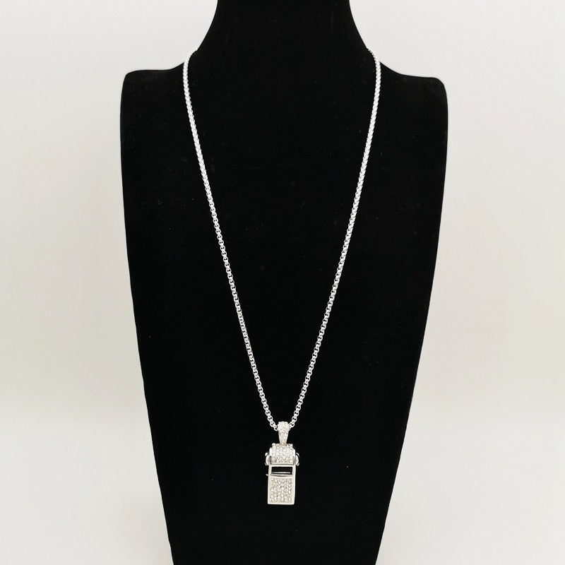 Full Cubic Zirconia Stones Whistle Skull Necklace