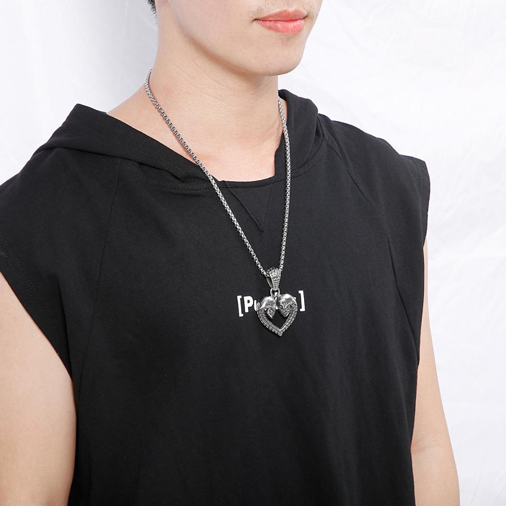 316L Stainless Steel Skull Couple Pendant Necklace. Badass skull pendant for men. Badass gifts for badass. Badass birthday gifts. Badass Christmas gifts for badasses. Badass biker skull pendant necklace. Badass sbiker skull jewelry. Badass skull jewelry. Badass skull accessories. Valentine gifts for couple.