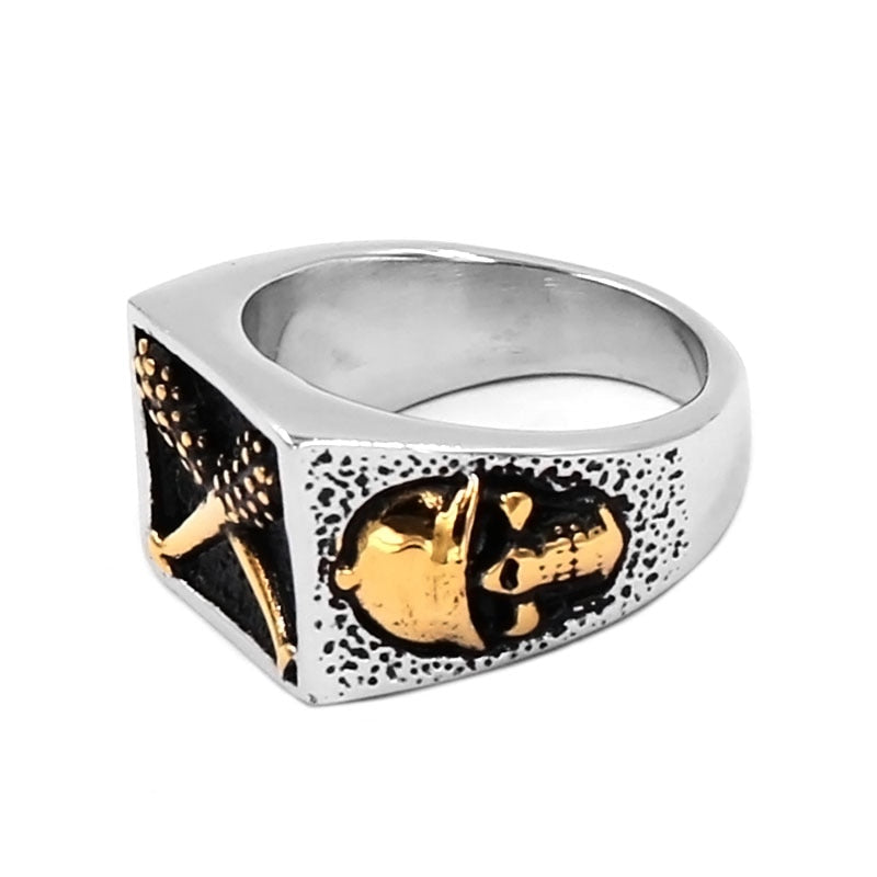 Gold Double Baseball Skull Ring