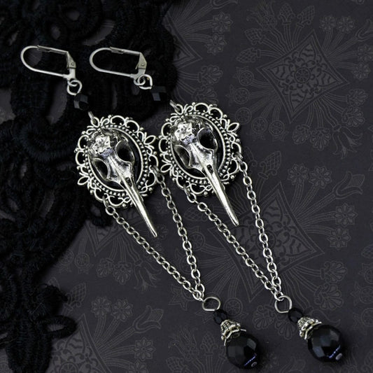 Gothic Raven Bird Skull Earrings