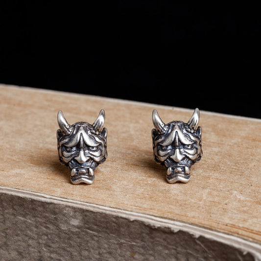 925 Sterling Silver Punk Devil Skull Stub Earrings