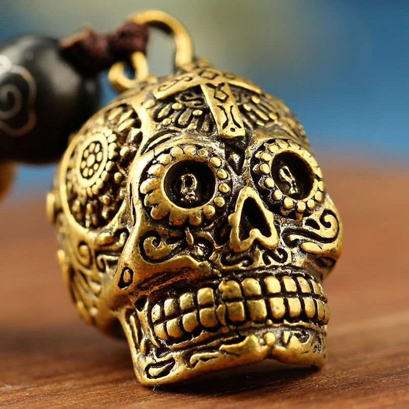 Brass Punk Calavera Skull Head Keychain