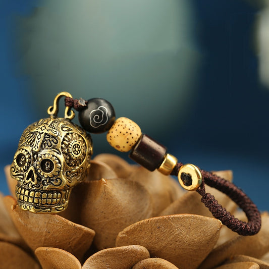 Brass Punk Calavera Skull Head Keychain